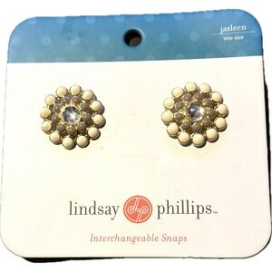 Lindsay Phillips Snap Jewelry Floral Gold Tone Cream Rhinestone Set